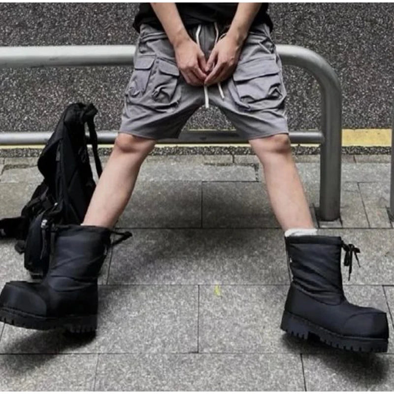 Unisex Big Head Botas Mujer Designer Drawstring Snow Boot Waterproof Anti-slip Warm Padded Thickened Platform Bottom Ankle Shoes