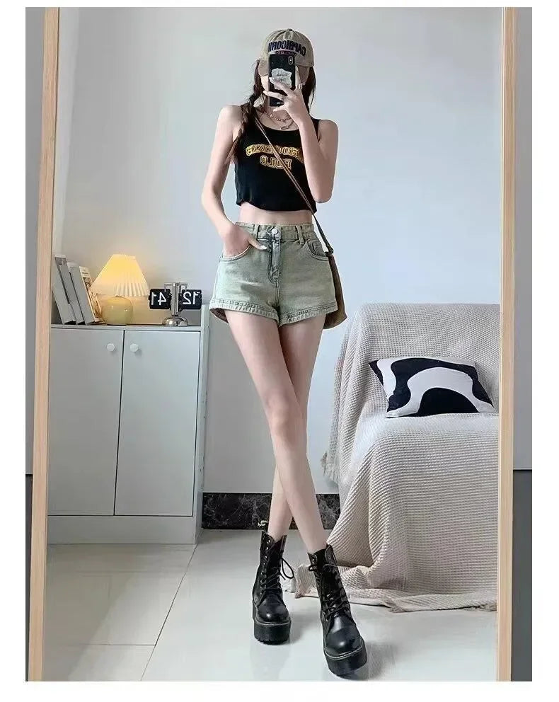 Women's Stretchy Jeans Summer 2025 - High-Waisted  American Spicy Shorts with Slimming Straight Leg and A-Line Cut Shorts