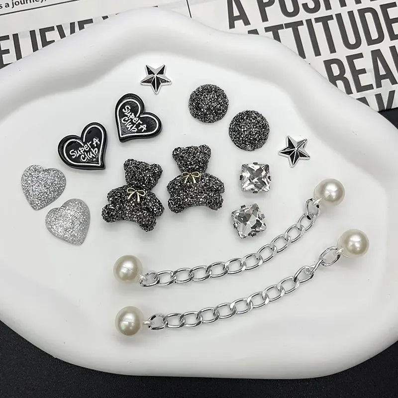 Sparkling Bear Love Rhinestone Pearl Chain Shoe Charms for Crocs Clogs Pins Decorations Slipper Accessories Garden Sandals Gift