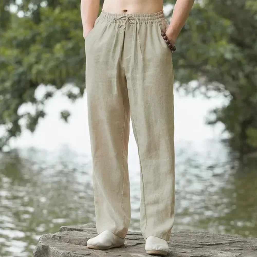 summer spring 2025 New Men's Cotton Linen Pants Male Autumn New Breathable Solid Color Linen Trousers Fitness Streetwear S-5XL
