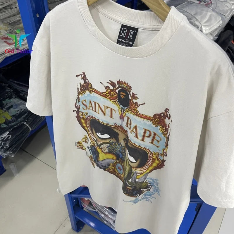 Saint 25SS Dangerous Journey Vintage Print Pattern Fashion T-shirt Short Sleeve  Summer Mens Womens Tops TEE