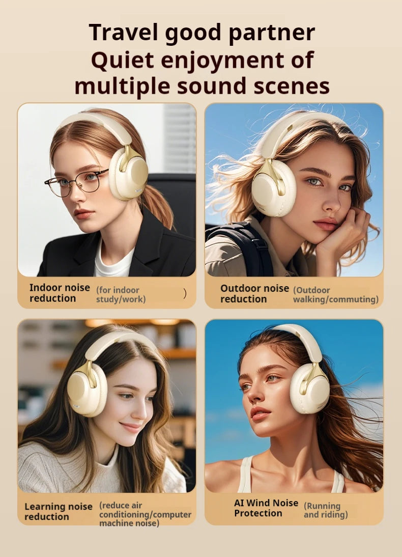 ANC Noise Reduction 100H Play Time Bluetooth Headphones 360° Surround Sound Wireless Headsets Sports Gamer Earphones With HD Mic