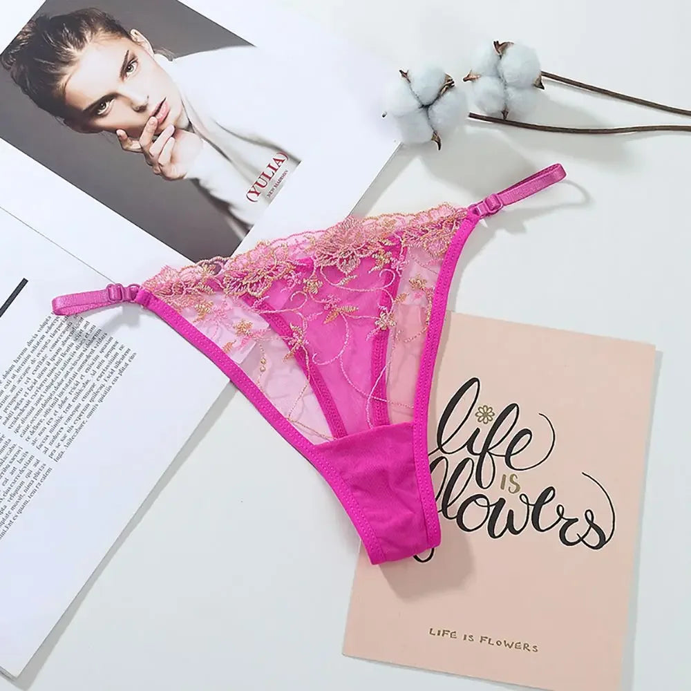 New Underwear Women Embroidery Flower Hollow Mesh Panties Soft Thin G-String Solid Thongs Sexy Female Underpants Lingerie
