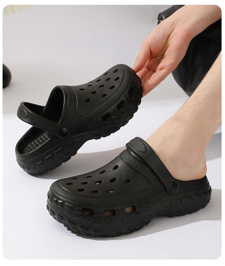 Summer Men's Thick Sole Clogs Beach Platform Sandals Outdoor EVA Non slip Slides Man Street Leisure Slippers Black Garden Shoes