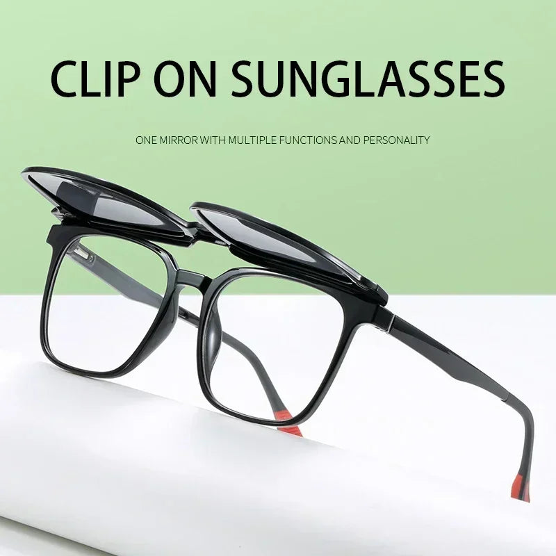 CLLOIO Magnetic Clip Optical Sunglasses Men Polarized Myopia Prescription Glasses Anti Blue Light Reading Glasses for Women 2190