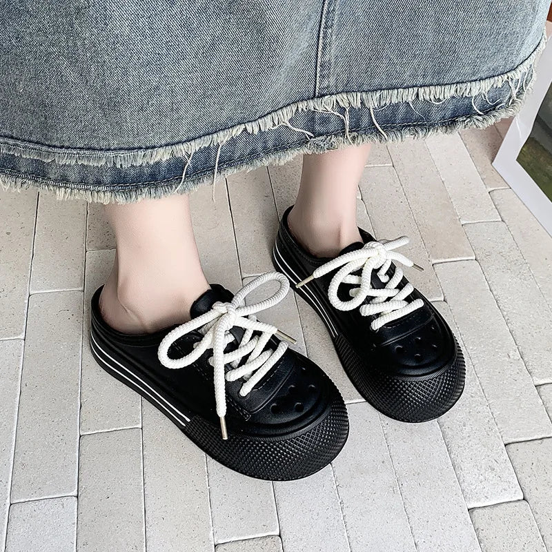 Women Fashion Clogs Lace-up Platform Slippers Summer Shoes Soft EVA Anti-slip Female Beach Street Slides Thick Sole Sandals