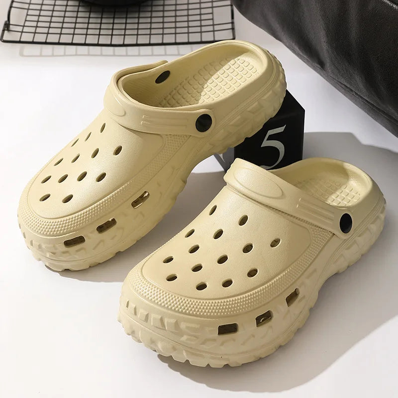 Summer Men's Thick Sole Clogs Beach Platform Sandals Outdoor EVA Non slip Slides Man Street Leisure Slippers Black Garden Shoes