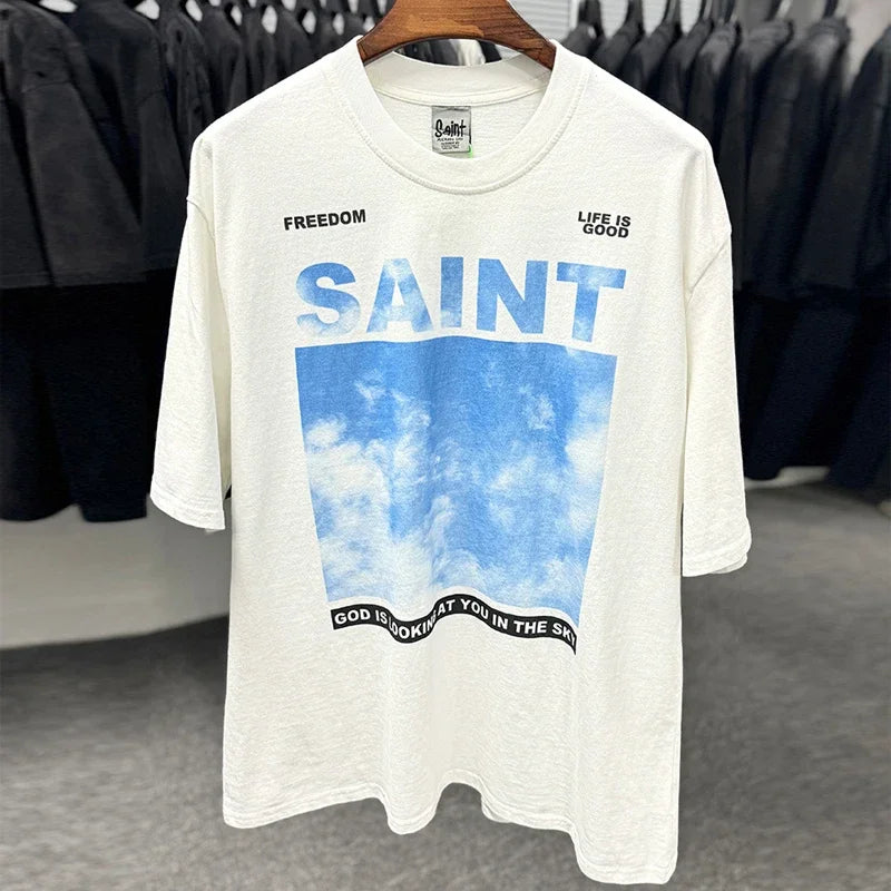 Red Skull Finger Print Damaged Hole Saint Tank Tee Men Women Streetwear Oversized Vest Vintage Washe Black Sleeveless T Shirt