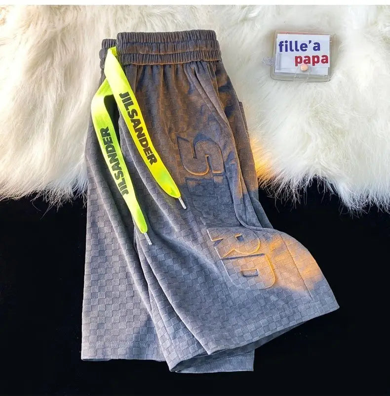 High Street Foam Letter Velvet Shorts Men's Fashion Casual Summer Loose Sports Shorts