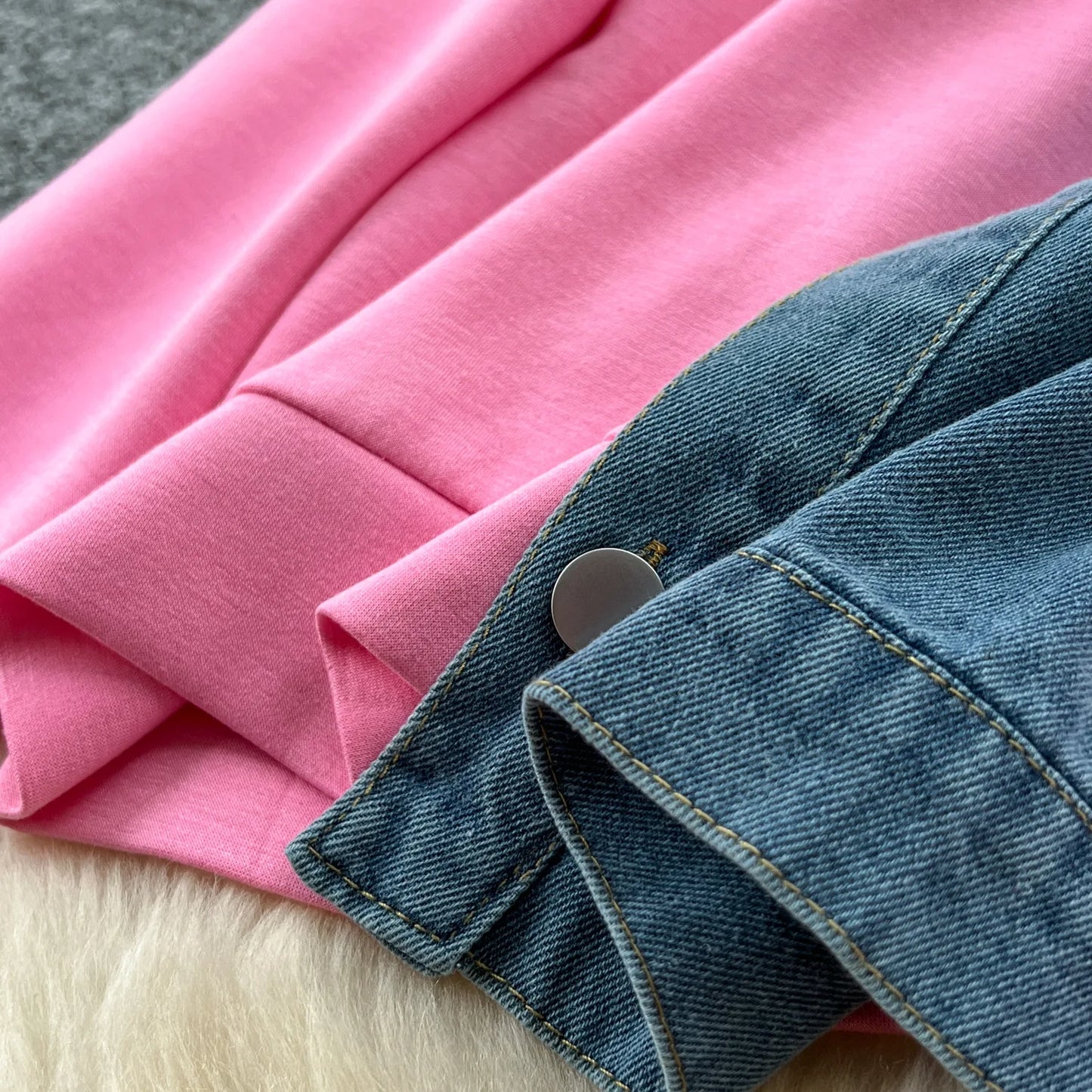 Pant Set Women Two Piece Sets Hooded Matching Sets Casual Loose Tops Wide Leg Long Pants Elastic Waist Lace Up Splice Denim 2025