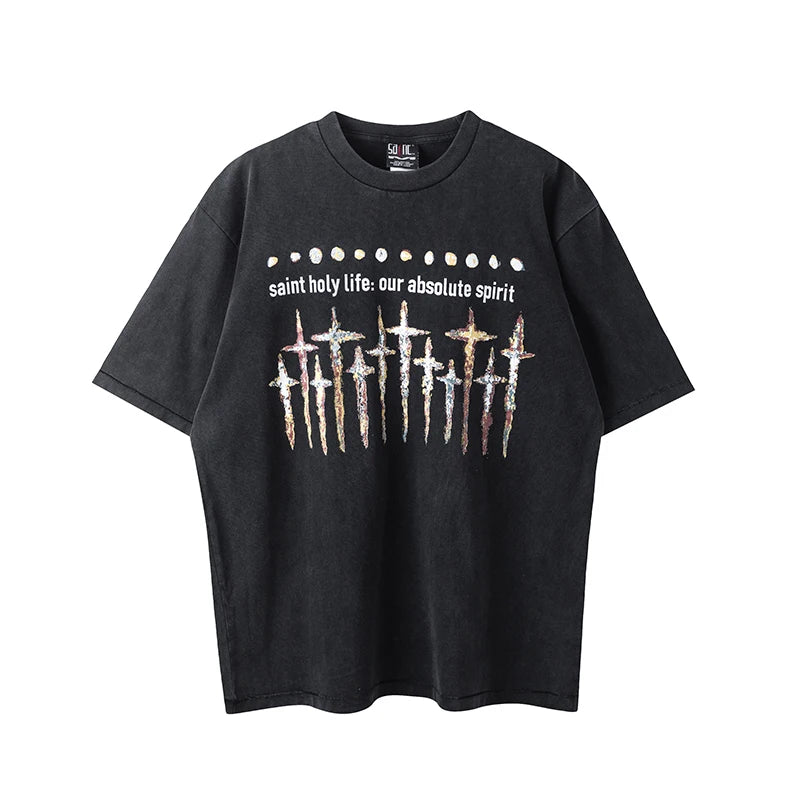 Saint High Quality Casual Loose Smiling Print Men T Shirt