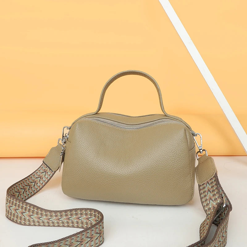 Luxury Soft Genuine Leather Handbag Fashion Women Shoulder Messenger Bag Solid Color Cowhide Tote Fashion Female Crossbody Sac