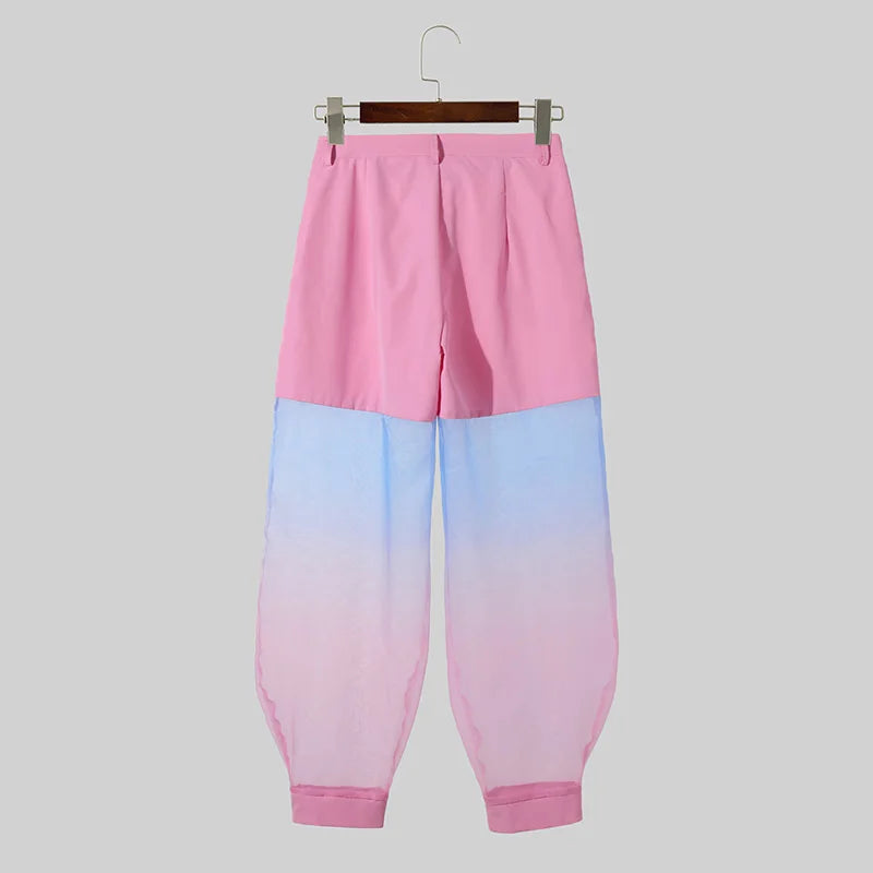 2024 Men's Pants Mesh Patchwork Tie Dye Transparent Joggers Trousers Men Pockets Streetwear Fashion Casual Pants S-5XL INCERUN