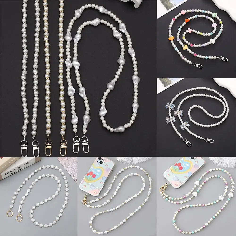 120cm Bag Chain for Handbag Handles Butterfly Beaded Phone Lanyard  DIY Purse Replacement for Shoulder Bag Straps Pearl Belt