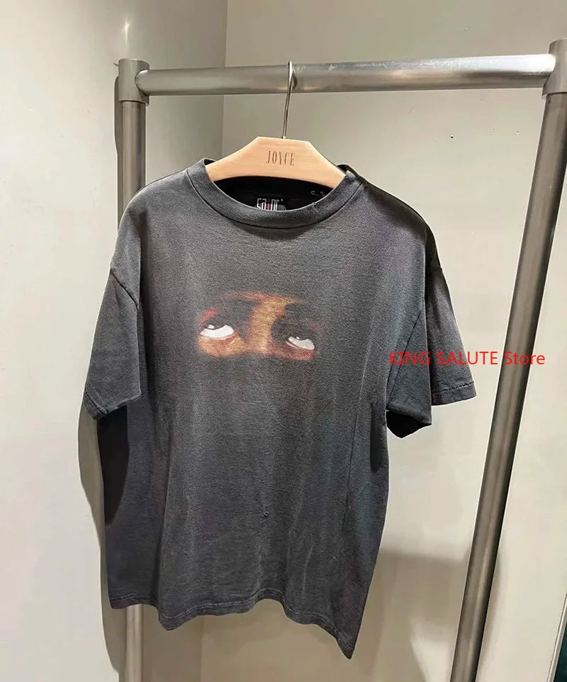 Vintage Series Saint Round Neck Sexy Robot Printed Casual High Quality Oversized T Shirt Harajuku Streetwear Men