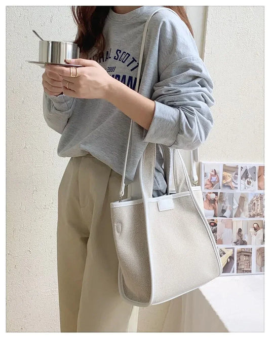 Men And Women New Fashion Canvas Clutch Single Shoulder Crossbody Bag Large Capacity Color Collision Clash Tote Bucket Bag