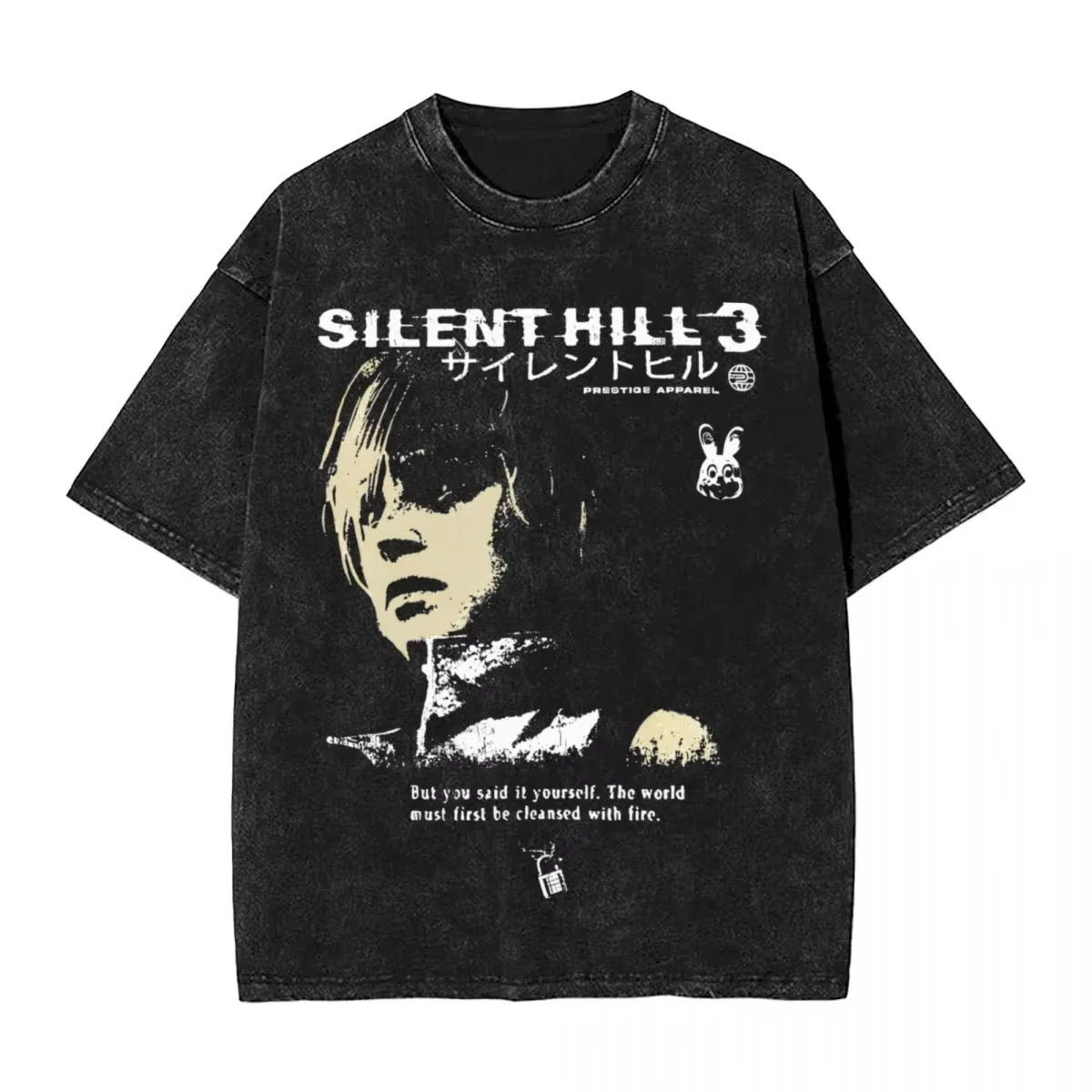 Washed T Shirts Horror Silent Hill Heavens Night Hip Hop T-Shirt Street  Streetwear Short Sleeve Printed Tops Tees Men Women
