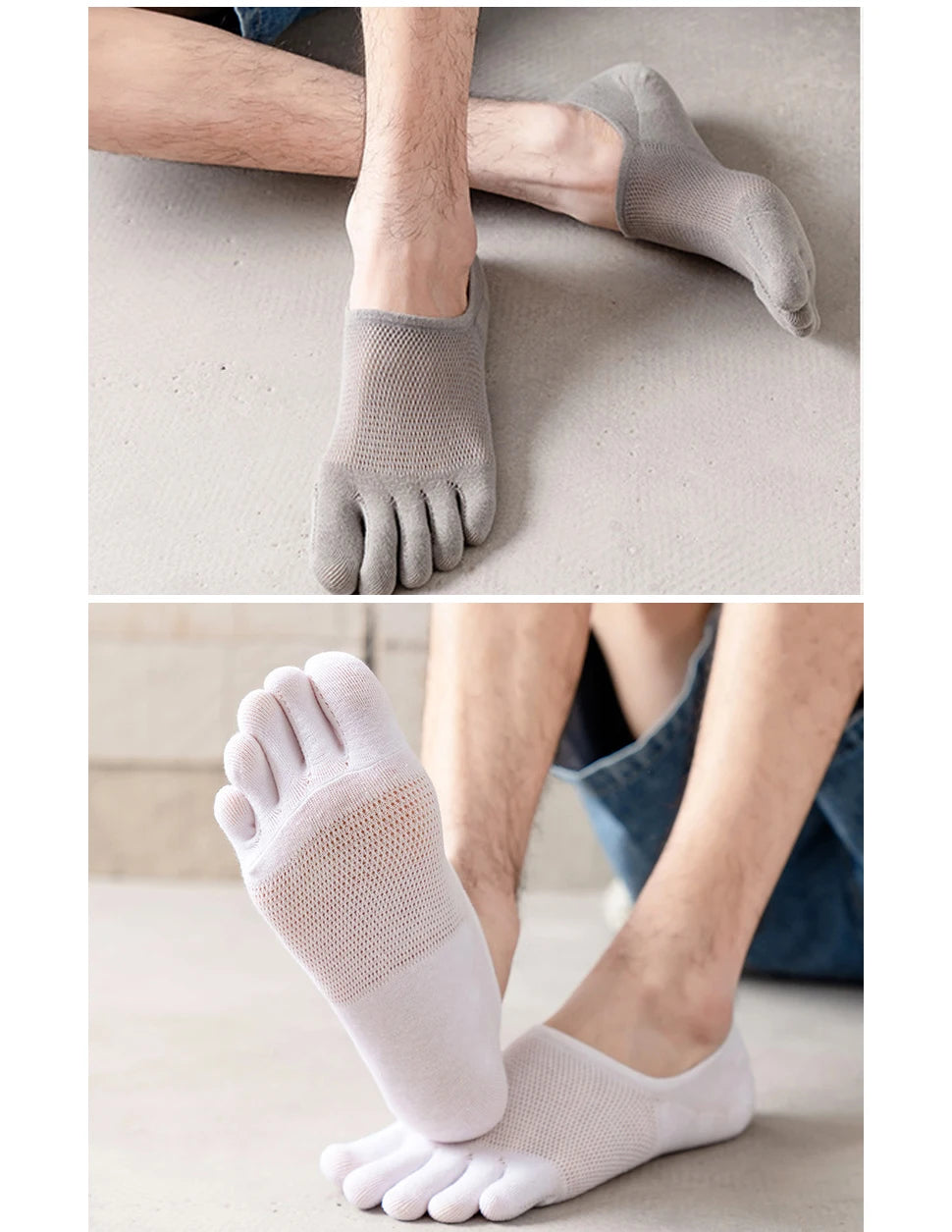 5 Pairs Invisible Toe Socks Summer Thin Cotton Mesh Shallow Mouth Soft Elastic Breathable Deodorant Cool 5 Finger Socks Sokken