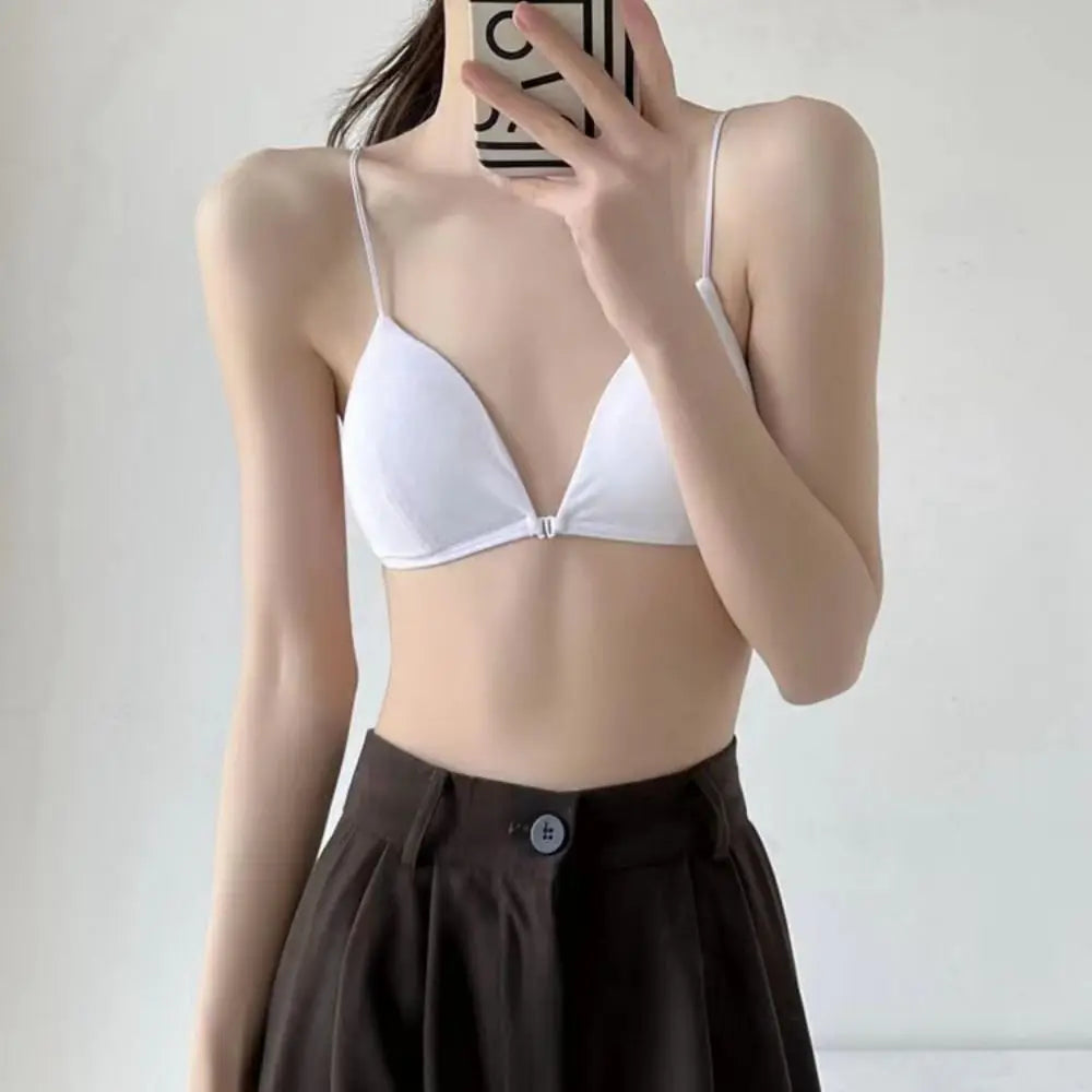 Fachion Triangle Bras for Women Beauty Back Thin Strape French Style Bra Solid Color Lingerie Deep V Bralette Summer