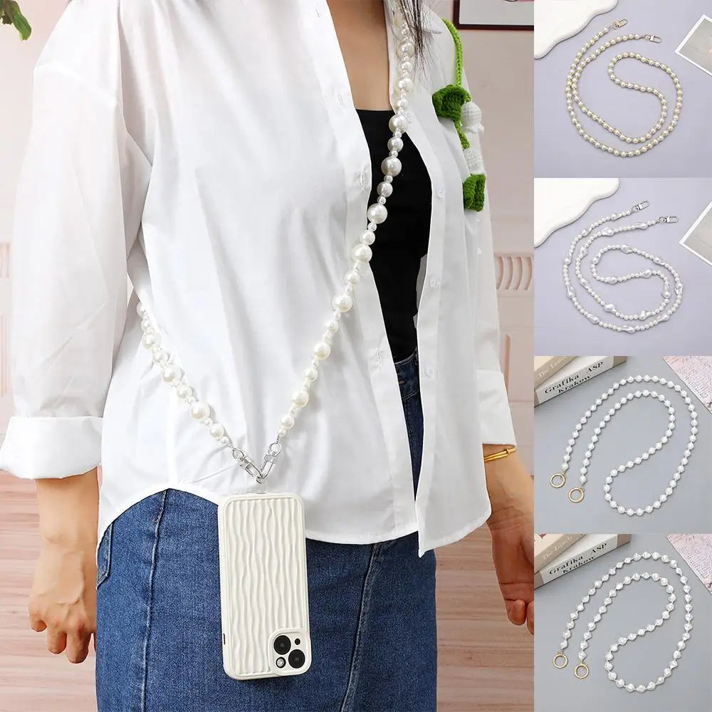 120cm Bag Chain for Handbag Handles Butterfly Beaded Phone Lanyard  DIY Purse Replacement for Shoulder Bag Straps Pearl Belt