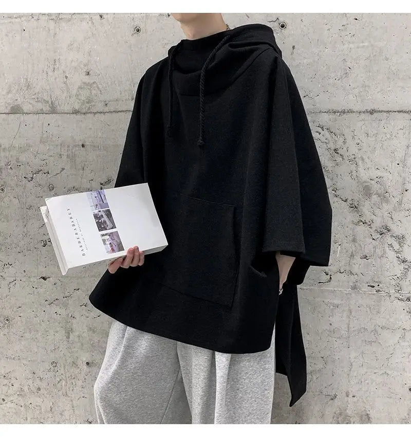 Fashion Irregular Batwing Sleeve Hoodies Sweatshirts Men Clothing 2025 Spring Summer Loose Casual Tops Asymmetrical Sweatshirts