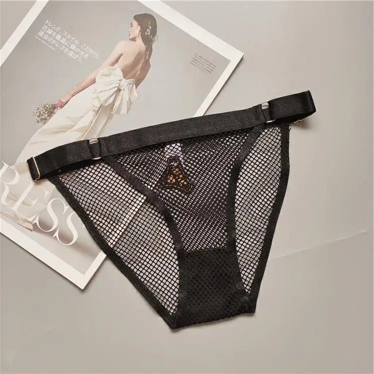 Temptation Fishing Net Girls' Panties Adjustable Buckle Women's Underpants See-through Mesh Lady Knickers Sexy intimate Lingerie