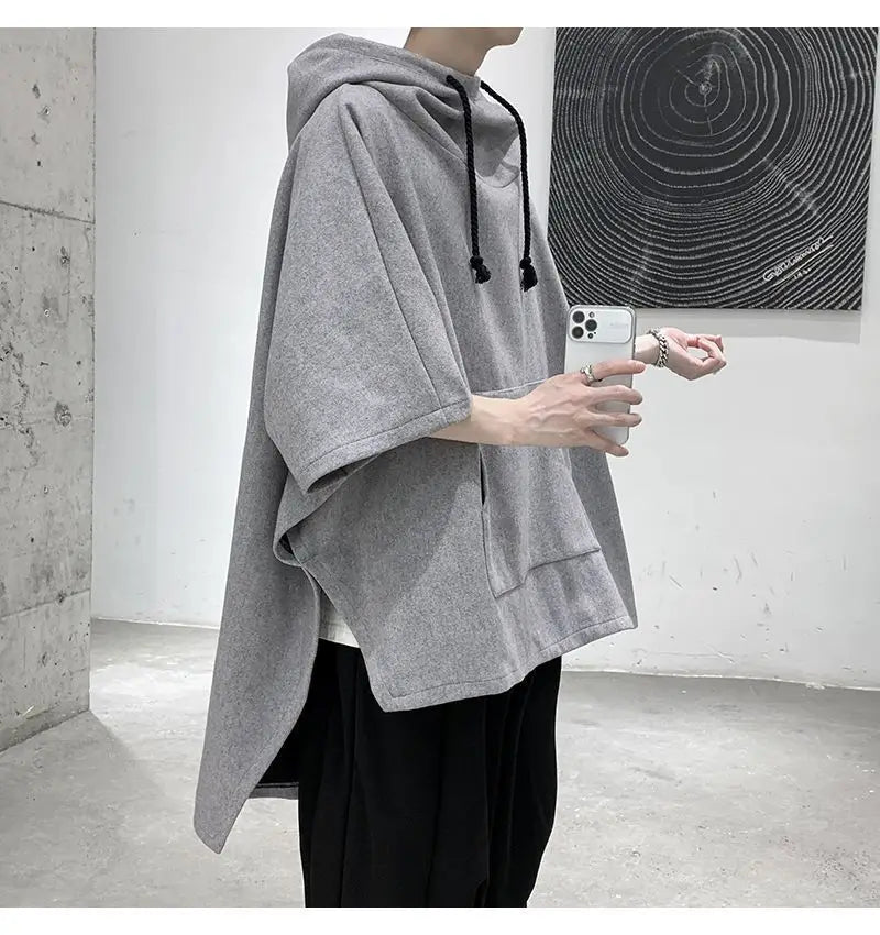 Fashion Irregular Batwing Sleeve Hoodies Sweatshirts Men Clothing 2025 Spring Summer Loose Casual Tops Asymmetrical Sweatshirts