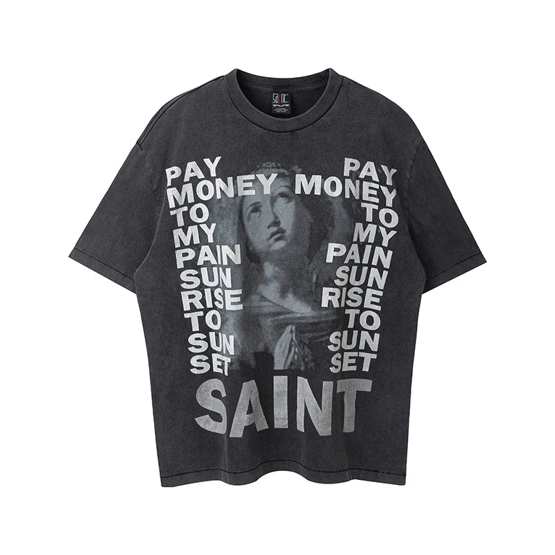 Saint High Quality Casual Loose Smiling Print Men T Shirt