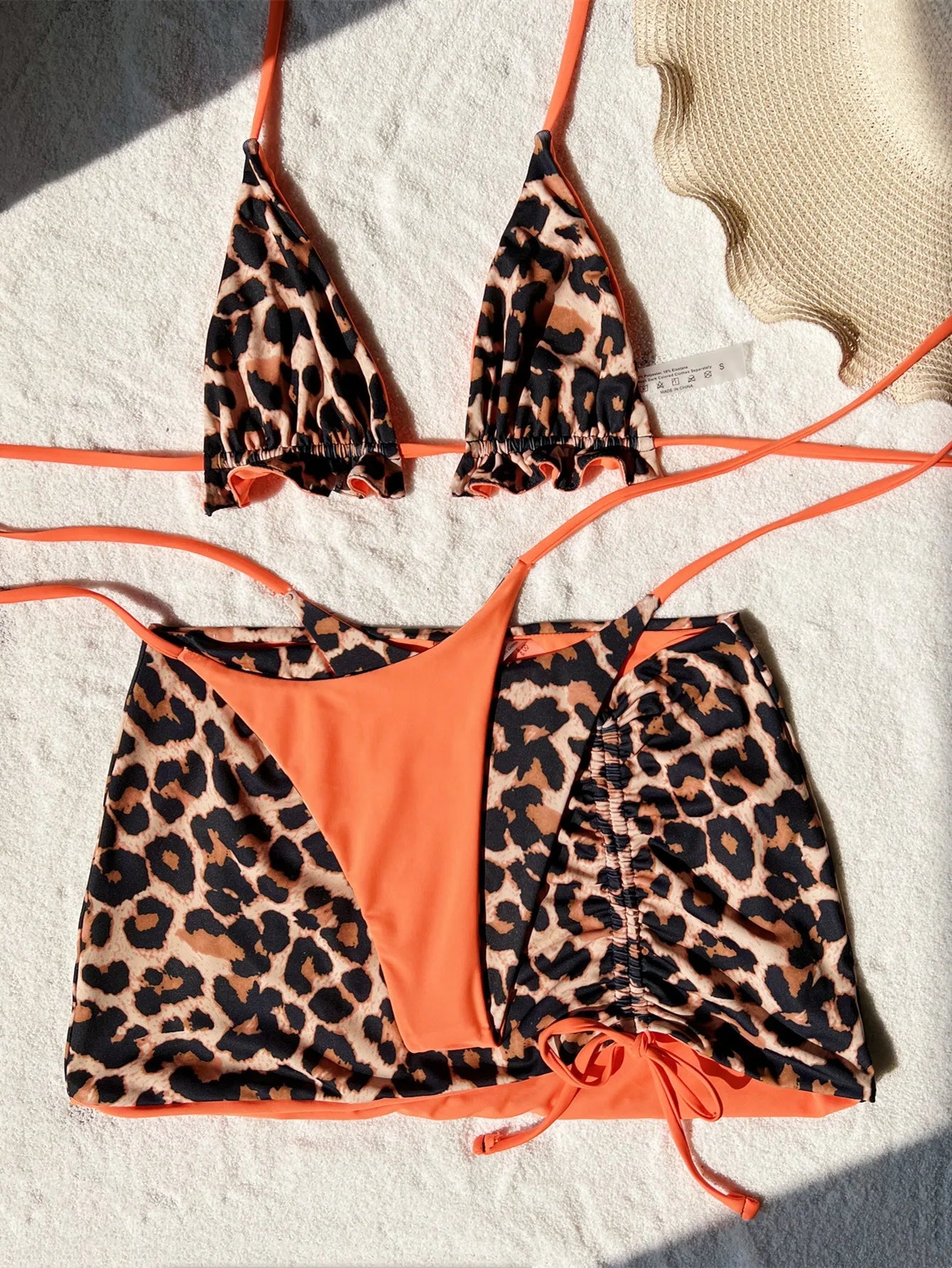 Reversable Swimsuit 2025 New Summer 3pcs Set Leopard female Swimsuit Top Bottom bikinis Cover Ups Tong Biquinis Swiming Suit
