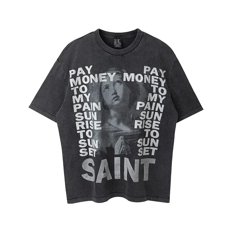 Saint High Quality Casual Loose Smiling Print Men T Shirt