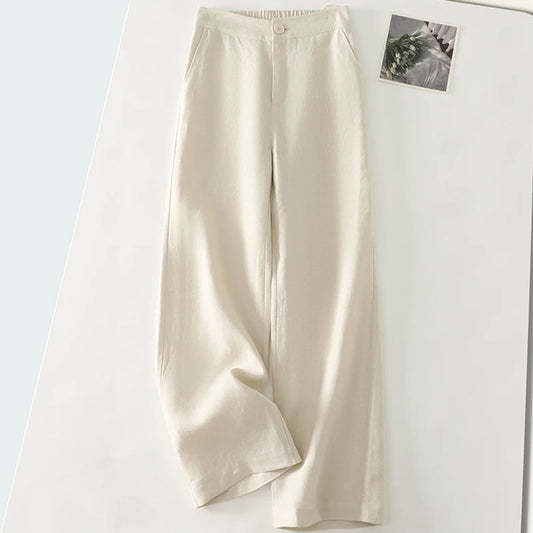 Cotton suit pants female summer new Korean fashion simple literary temperament elastic high waist leisure straight nine pants
