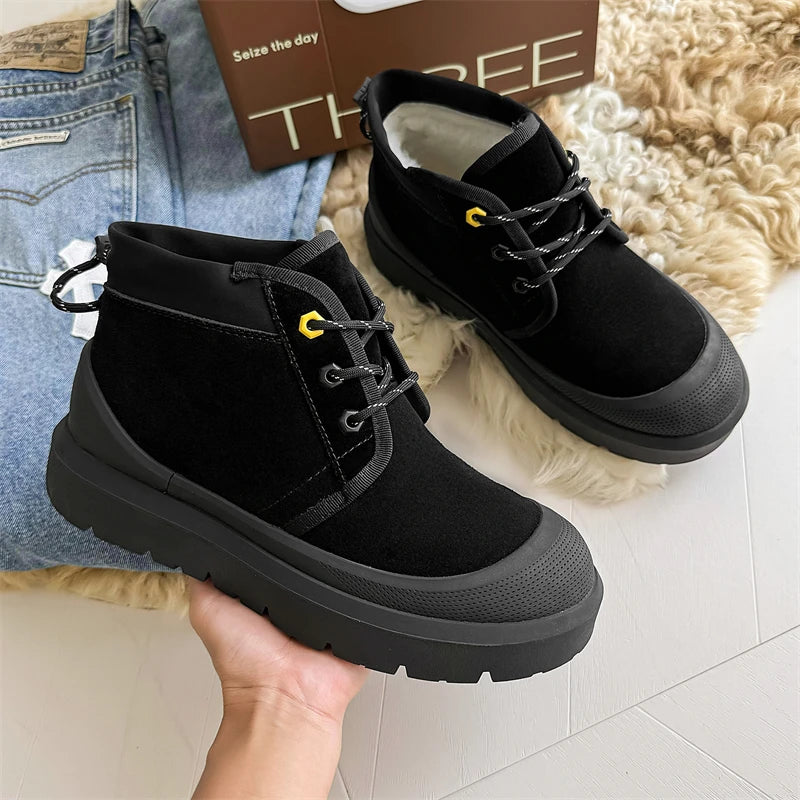 Sneakers Casual Plus Size 43 44 Womens Mens Winter Plush Warm Snow Boots Fashion Fur Upper Height Increased Platform Board Shoes