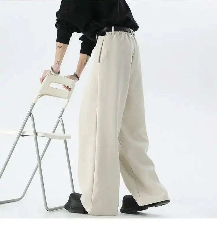 IEFB Pleated Design Men's Suit Pants Casual Solid Color American Style Bottom Drape Straight Wide Leg Male Trousers Simple 9W717
