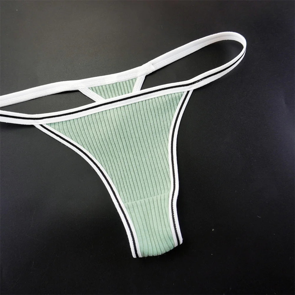 3Pcs 100% Cotton Breathable G-String Erotic Lingerie Women Thongs Stretch Thin-belt Solid Low Waist T-back Panties Seamless