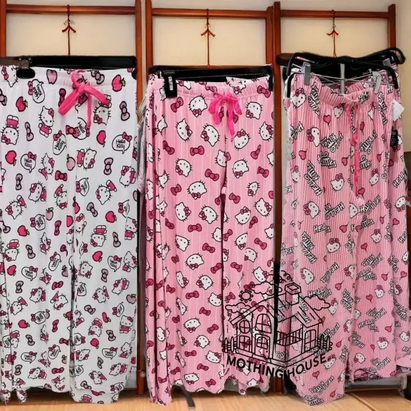 Spring Autumn Anime Hello Kitty Y2k Kawaii Pajamas Women Loose Cartoon Casual Home Pants Fashion Trousers Girl Pajama Pants Gift