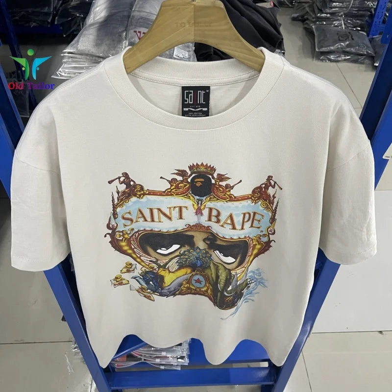 Saint 25SS Dangerous Journey Vintage Print Pattern Fashion T-shirt Short Sleeve  Summer Mens Womens Tops TEE