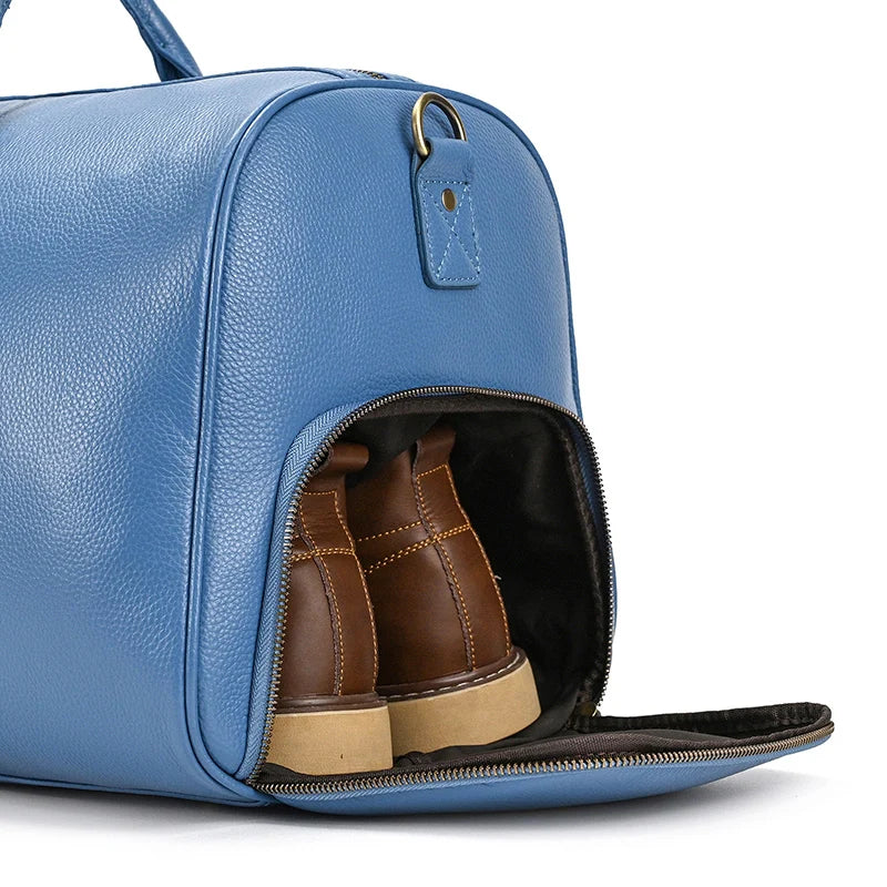 Sac de voyage en cuir véritable de grande capacité pour hommes et femmes, en cuir de vache noir souple, polochon de voyage décontracté, grand sac à bandoulière pour week-end