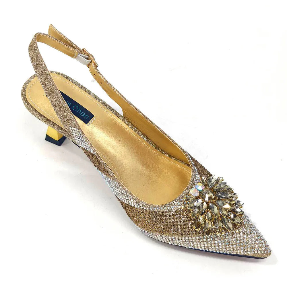 Newest Arrivals Special Design Silver Color African Women Shoes and Bag Set Pointed Toe Pumps for Wedding Party