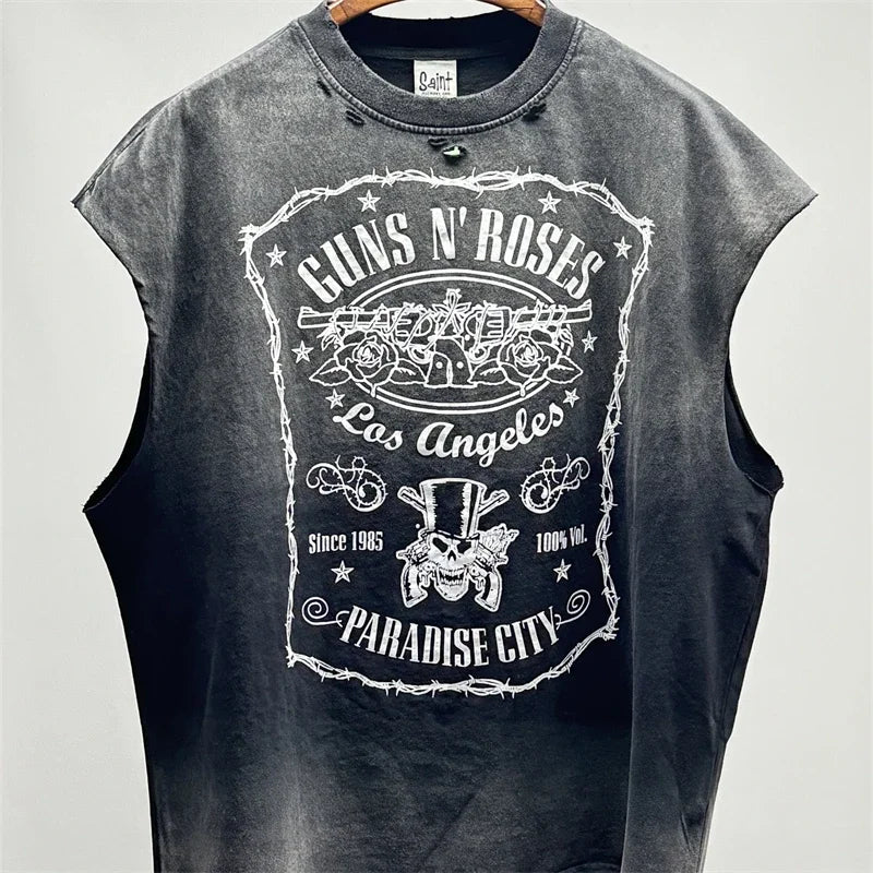 SAINT The Sand Of Time T-Shirts 2025ss Dirty Soil Spray Hand Worn Tank Top T Shirt Tee