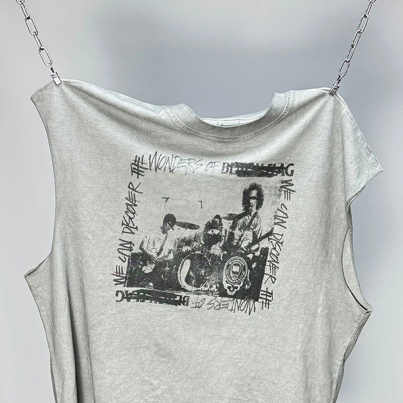 Hip Hop Vintage Washed Black Damaged Hole Tank Men Women Top Quality Cotton Oversized Saint Vest Stitching Sleeveless T Shirt