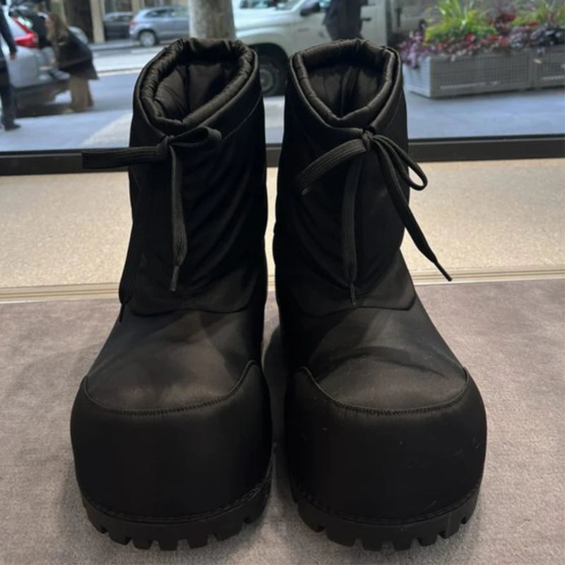 Brand Big Head Ugly Snow Boots Winter Waterproof Non-slip Drawstring Thick Bottom Warm Heightening Short Boots Women's Ski Boots