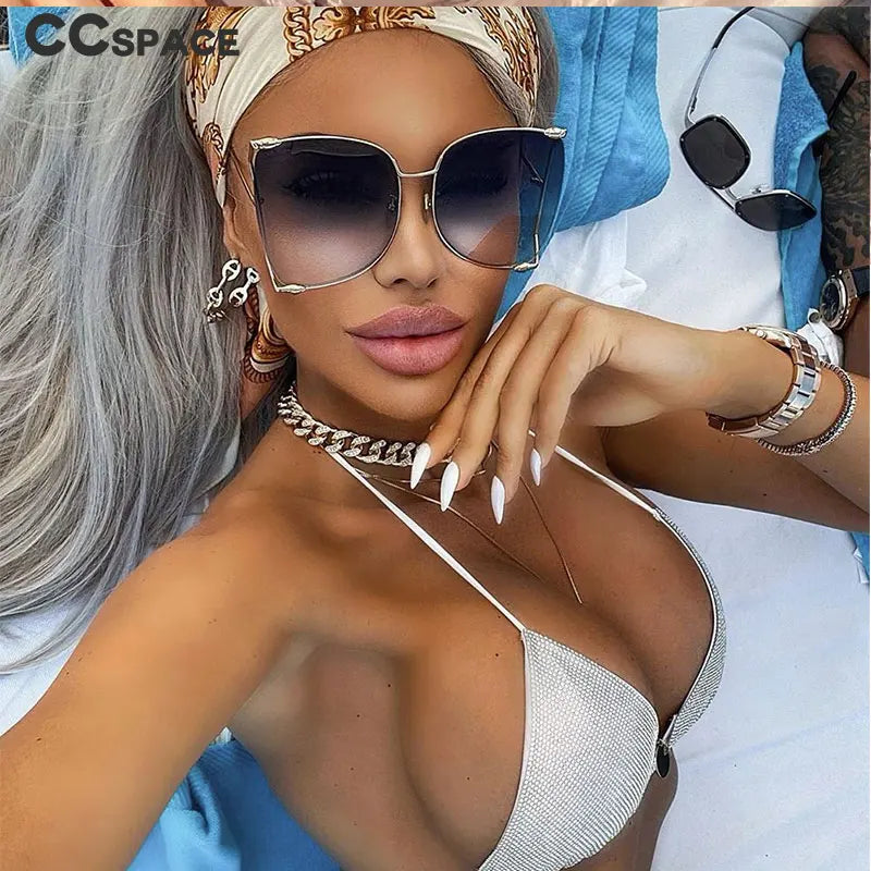 45476 lunettes de soleil carrées surdimensionnées femmes monture en métal mode luxe cadre creux marque lunettes de soleil femme dégradé nuances