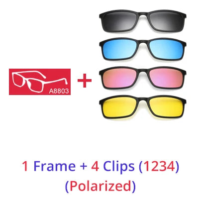 Ralferty – lunettes de soleil polarisées pour hommes et femmes, 5 en 1, Clip magnétique, lunettes de vue TR90, Prescription optique, montures, Clips magnétiques