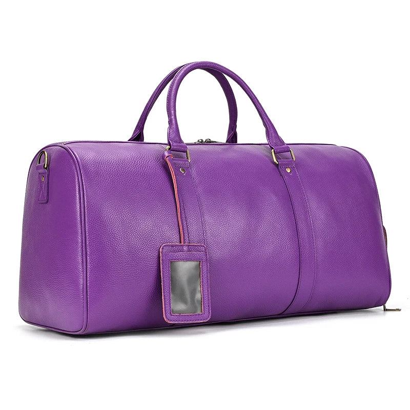 Sac de voyage en cuir véritable de grande capacité pour hommes et femmes, en cuir de vache noir souple, polochon de voyage décontracté, grand sac à bandoulière pour week-end