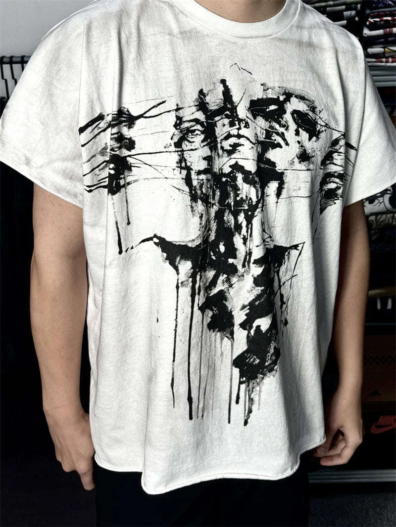 Washed Saint BORN AGAIG Hand Worn Vest T-Shirts Men Women Best Quality Loose Oversized T Shirt Tee