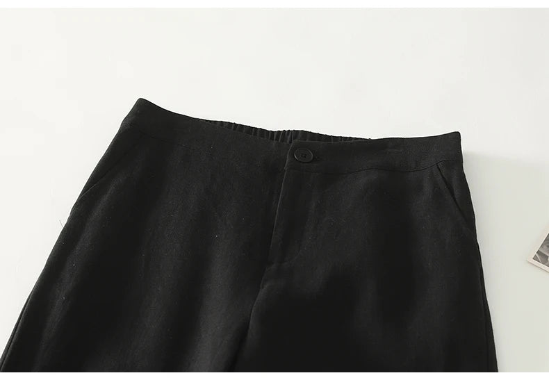 Cotton suit pants female summer new Korean fashion simple literary temperament elastic high waist leisure straight nine pants