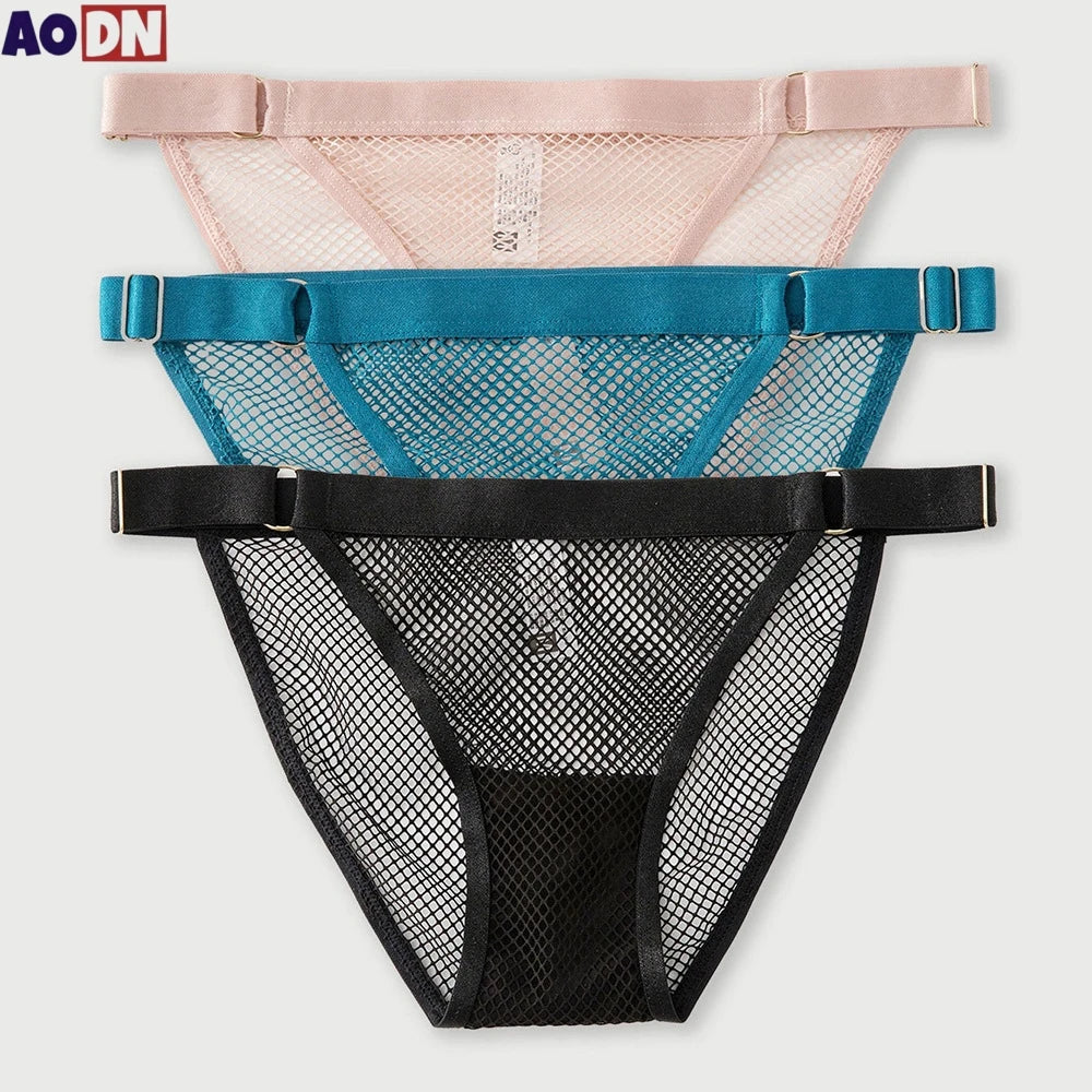 Temptation Fishing Net Girls' Panties Adjustable Buckle Women's Underpants See-through Mesh Lady Knickers Sexy intimate Lingerie