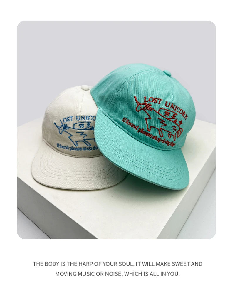 New Unisex Niche Unicorn Letters Embroidery Baseball Hats Flat Eave Sunshade Korean Peaked Caps Versatile Fashion Personal ins