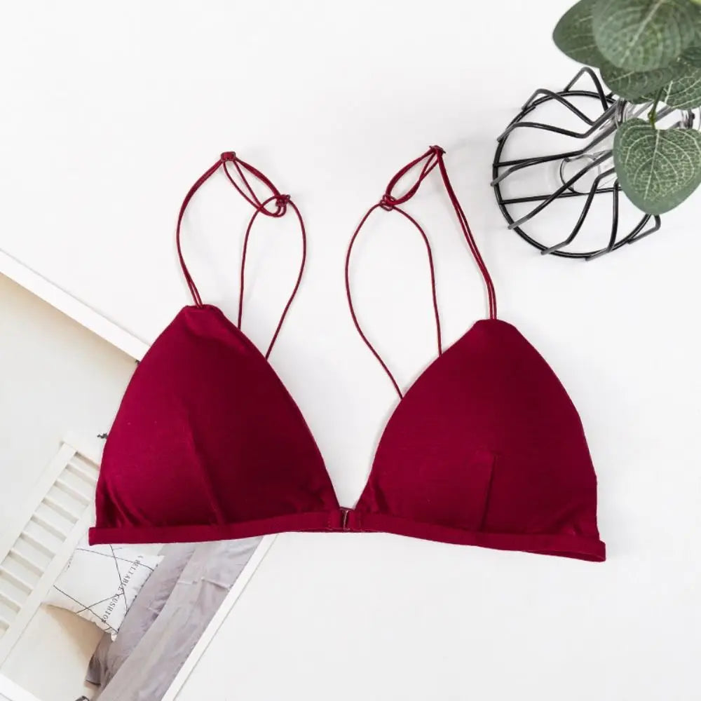 Fachion Triangle Bras for Women Beauty Back Thin Strape French Style Bra Solid Color Lingerie Deep V Bralette Summer