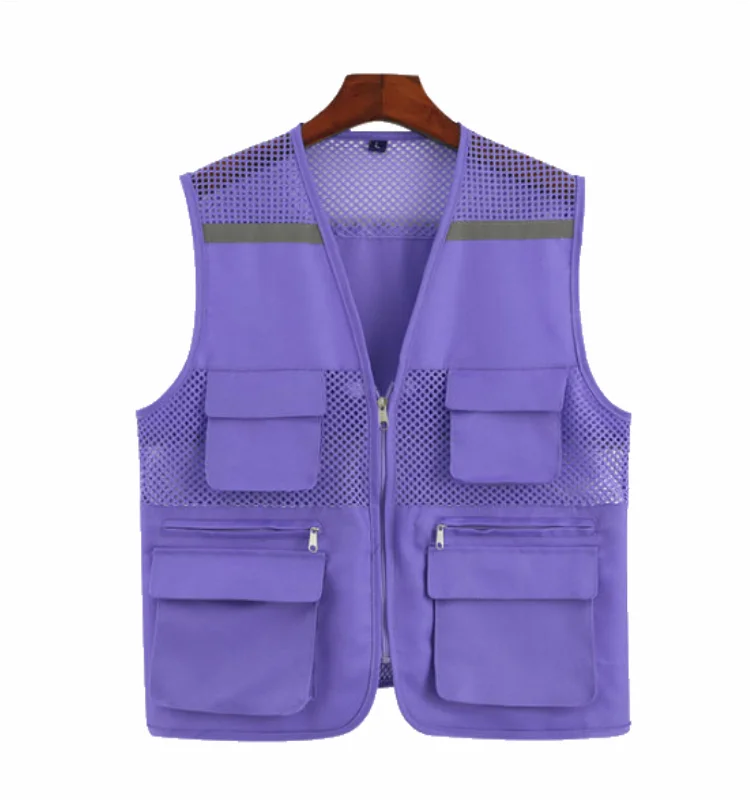 Customized construction site defense worker labor clothing reflective mesh breathable vest with multiple pockets vest